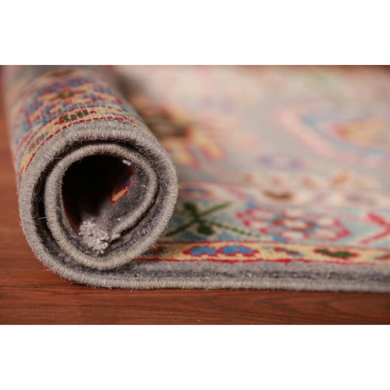 Gray Blue Geometric Kazak Oriental Foyer Rug Hand-Knotted Wool Carpet - 2'0"x 3'0" - 2'0"x 3'0" - Grey