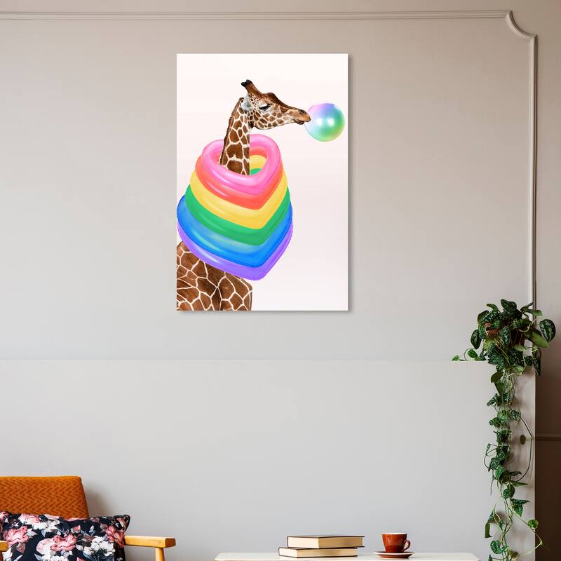 Wynwood Studio Canvas Animals Love is Love Pride Giraffe Pink and Dark Pink Modern & Contemporary Wall Art Canvas Print - 30 x 20