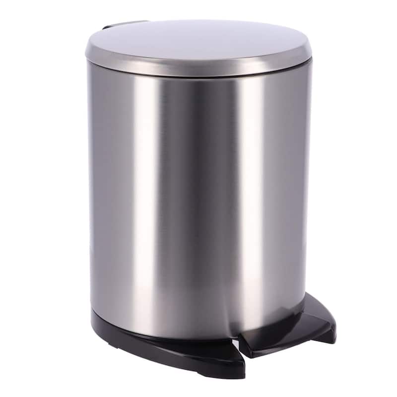 Soft Close Lid Stainless Steel Round Step Trash Can Waste Bin 6-liters -1.6-gal. - 1.6