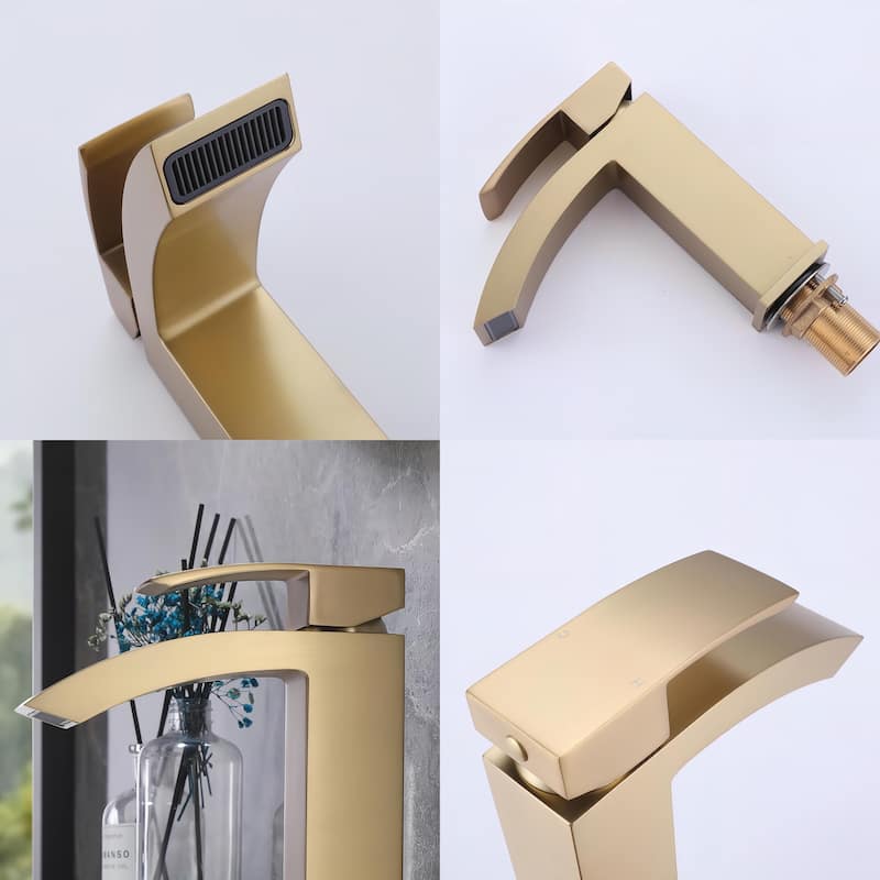 Deck Mounted 1-Handle Bathroom Faucet Single Hole With Deck Plate in Black and Gold