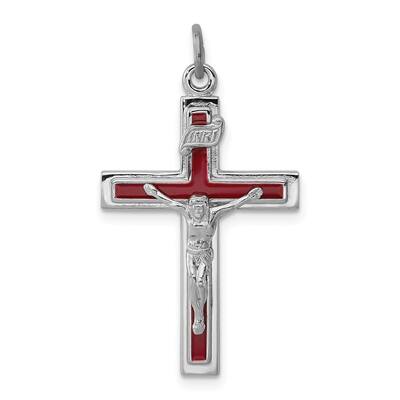 925 Sterling Silver Rhodium-plated Enameled Crucifix Cross Pendant