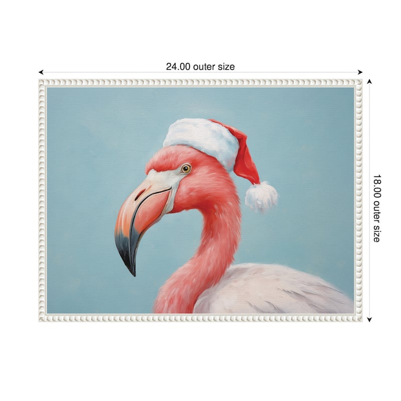 Kate and Laurel Sylvie Beaded Flamingo Santa Hat Portrait Framed Canvas by The Creative Bunch Studio