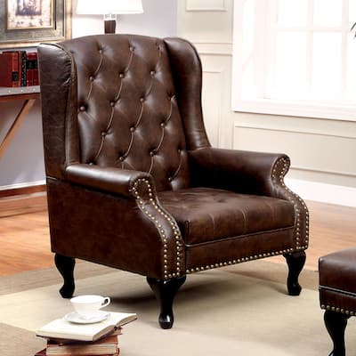 Corr Traditional Brown Faux Leather Tufted Nailhead Accent Chair by Furniture of America