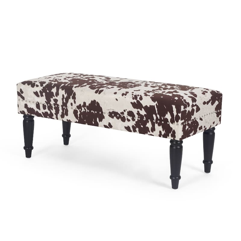 Adeco Cow Fabric Ottoman Bench Stool - Rectangular-Brown-Cow