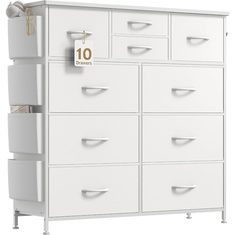 10 Drawer Dresser Closet Storage Tower Organizer Unit for Bedroom - White PU