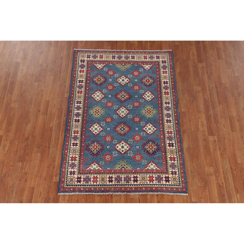 Traditional Blue Kazak Area Rug Handmade Oriental Wool Carpet - 4'1" x 6'0"