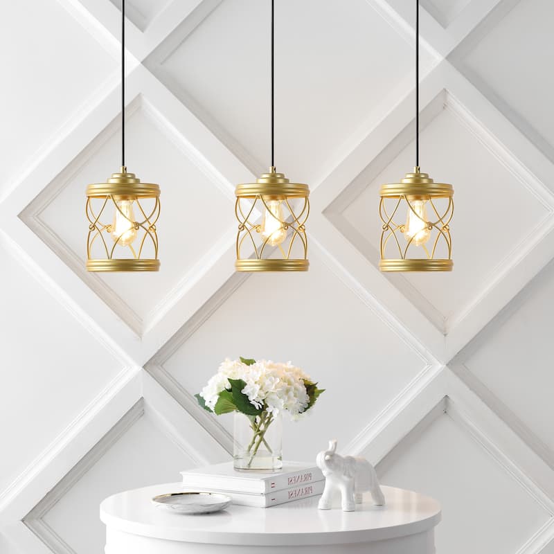 Helisa 6.5" 1-Light Farmhouse Industrial Iron Filigree Caged Jar LED Pendant, (Set of 3) by JONATHAN Y