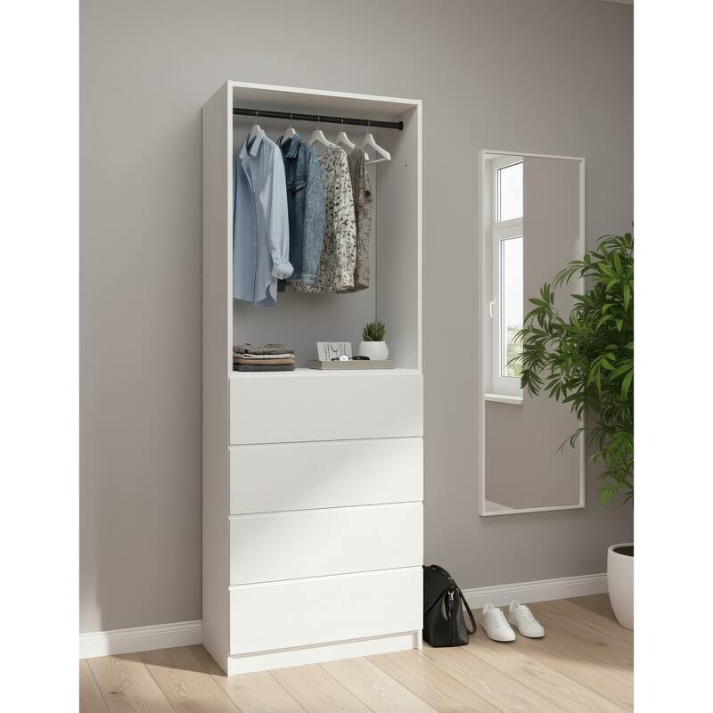 Prosper 32" White Wood Walk-in Closet with Two Rods - 31.4"W x 15.7"D x 83" H