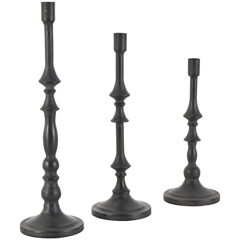 Metal Turned Style Decorative Candle Holder with Tapered Bases - Set of 3 Black - Roche River Decor