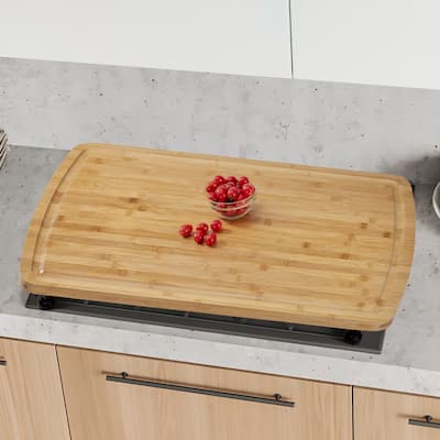Bamboo Stovetop Cover Cutting Board with Legs and Juice Grooves - N/A