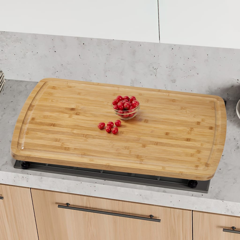 Bamboo Stovetop Cover Cutting Board with Legs and Juice Grooves - N/A