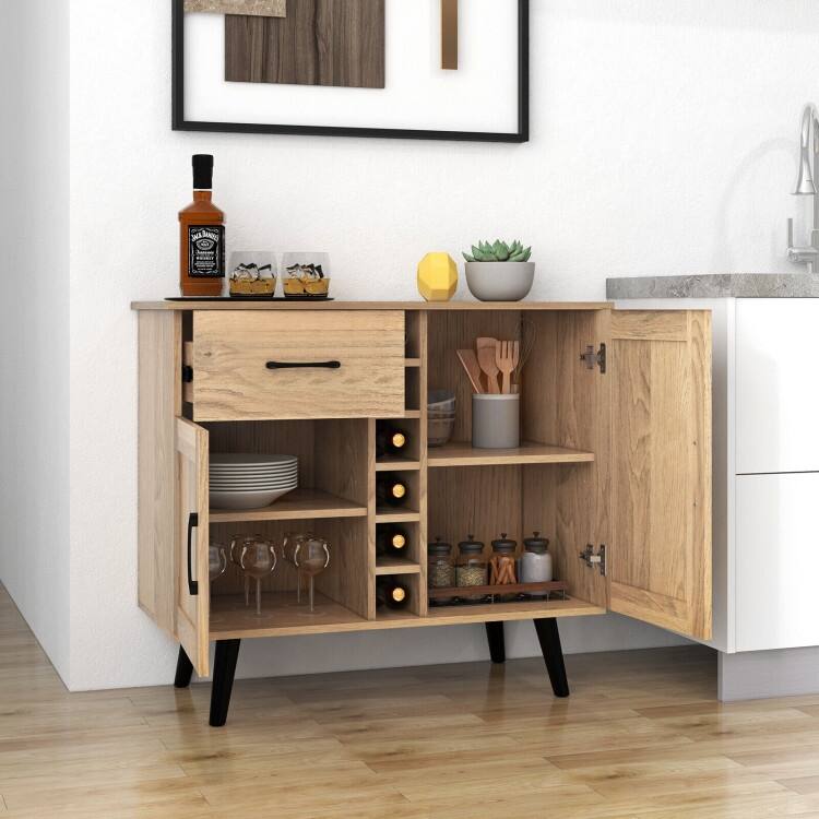 Buffet Sideboard with 6-Bottle Wine Rack Drawer and Adjustable Shelves - 35.5"x 16"x 31"(L x W x H)