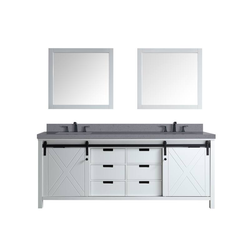 Marsyas 80 in W x 22 in D White Double Bath Vanity, Grey Quartz Countertop, Faucet Set and 30 in Mirrors
