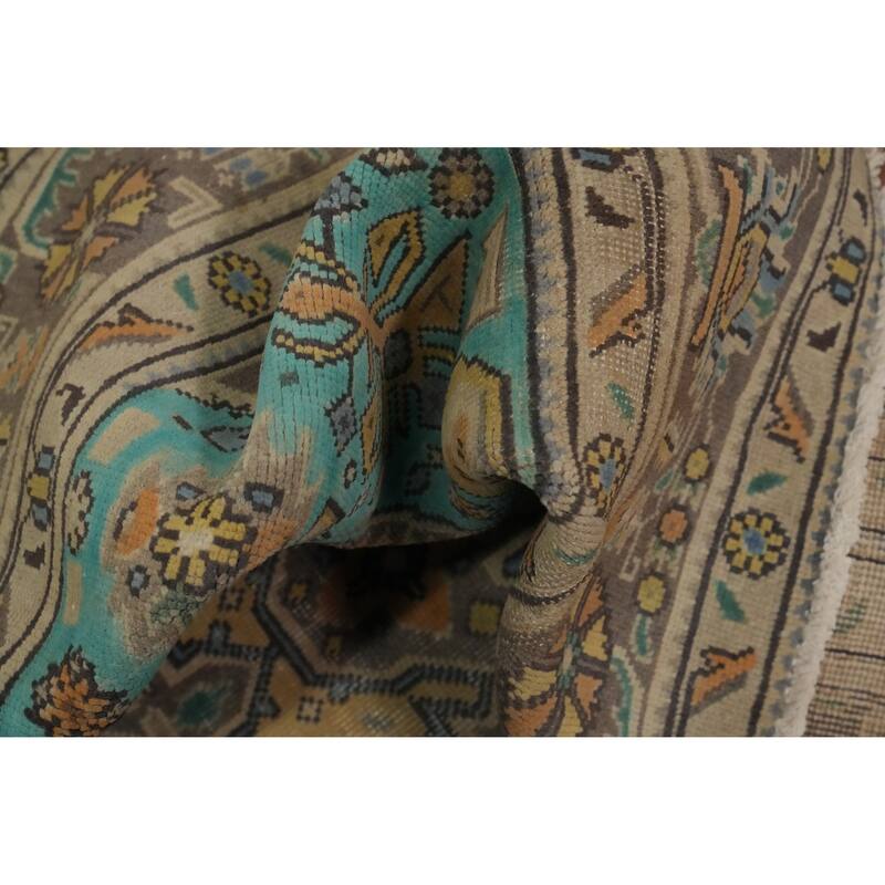Hand Knotted Oriental 100% Wool Carpet Traditional Floral Yellow & Gold Tabriz Area Rug - 9' 6'' X 6' 7''