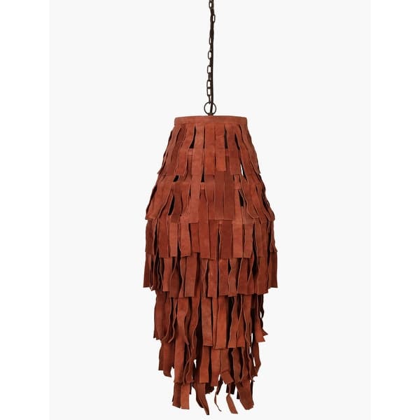 slide 1 of 3, HomeRoots 14" X 14" X 34" Red Iron Leather Pendant Lamp - 34 x14 x14