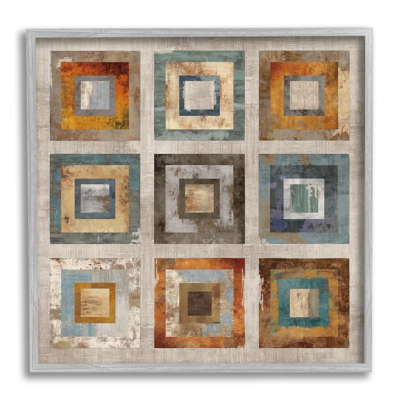 Stupell Layered Square Collage Industrial Rust Tones Abstract Shapes Framed Wall Art - Orange - 17 x 17 - Grey
