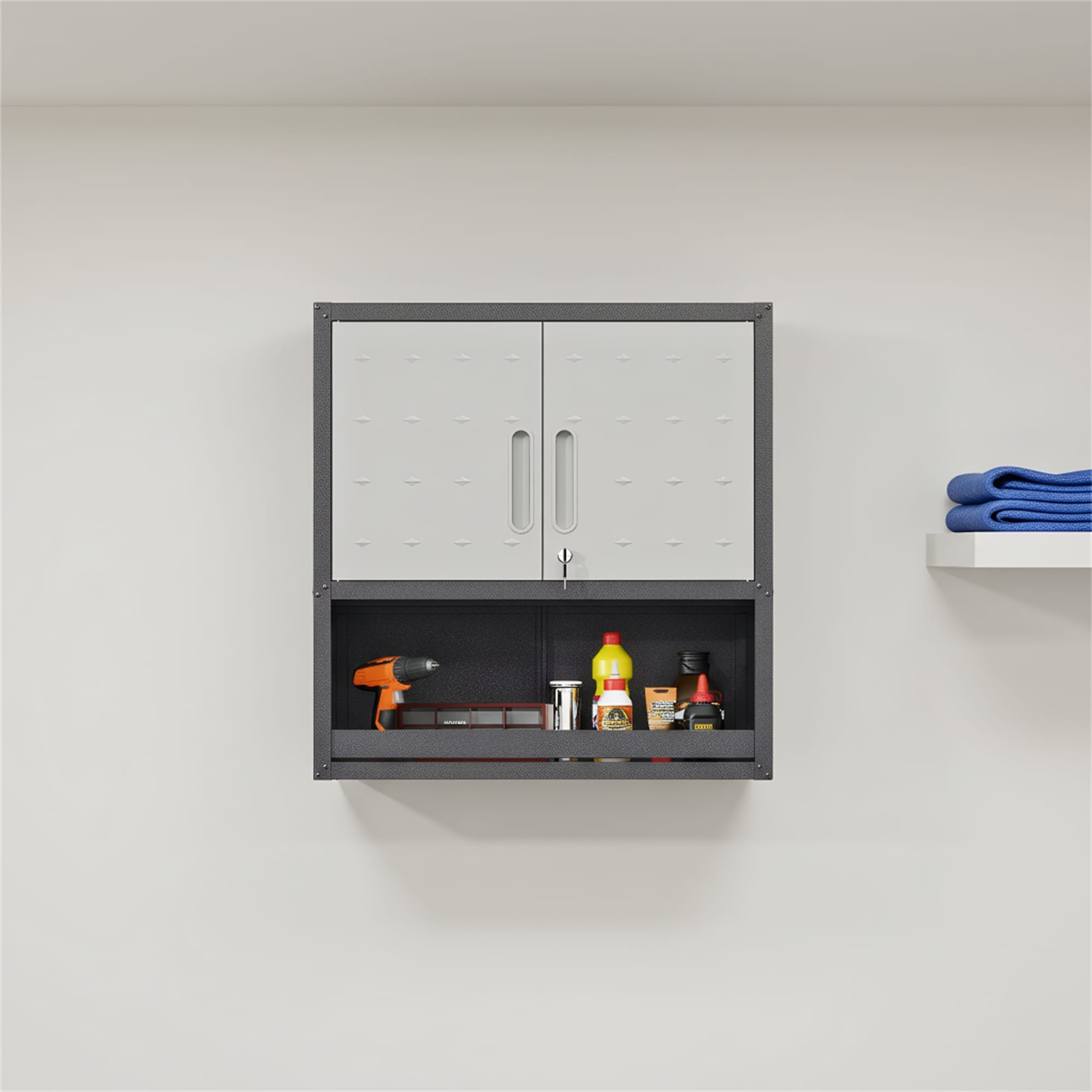 Metal Wall-Mounted Tool Storage Cabinet with Locking Door