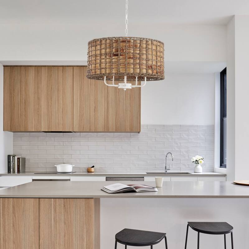 5-Light Candlestick Circle Hanging Farmhouse Chandelier Linear Island Chandelier Lighting for Dining Room