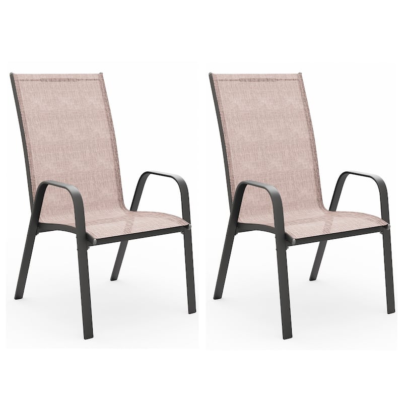 2-Pieces Stackable Black Steel Frame Stationary Dining Chair Dining Chairs Set - Brown