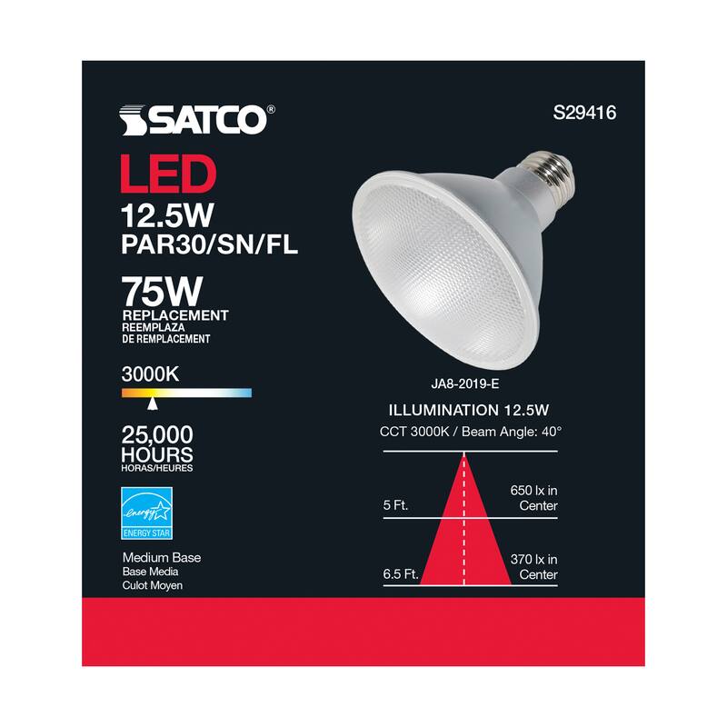 12.5 Watt PAR30SN LED 3000K 40 deg. Beam Angle Medium base 120 Volt - Clear