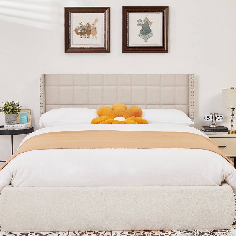 Javlergo Queen/King Size Adjustable Upholstered Headboard, Modern Wingback Headboard with Double Nailhead Trimming