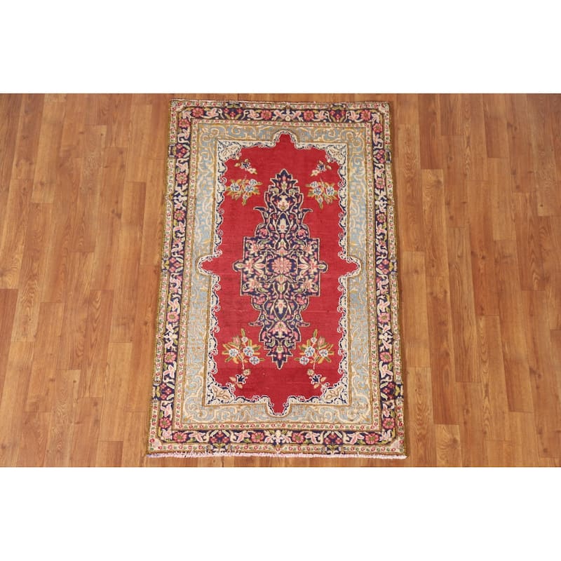 Geometric Kerman Persian Vintage Area Rug Handmade Wool Carpet - 2'10"x 4'7"