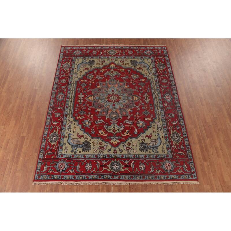 Animal Pictorial Ziegler Area Rug Hand-Knotted Wool Carpet - 7'11" x 9'10"