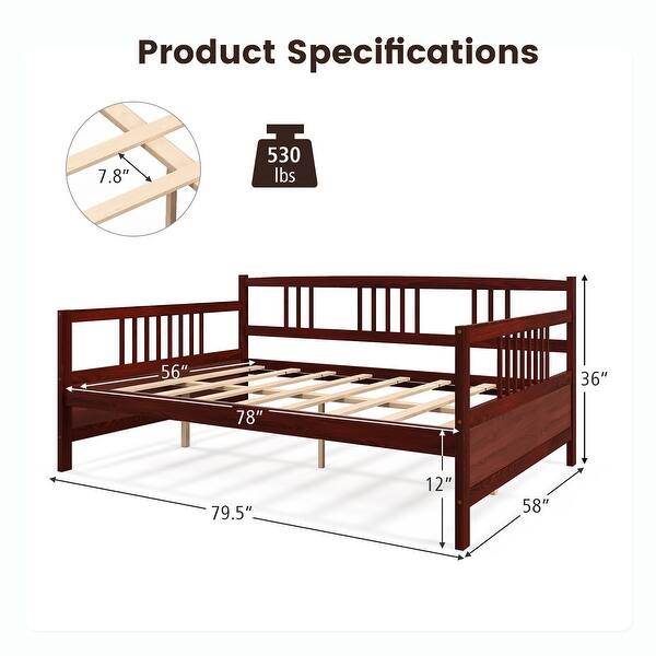 Costway full size daybed frame solid wood sofa bed for living room