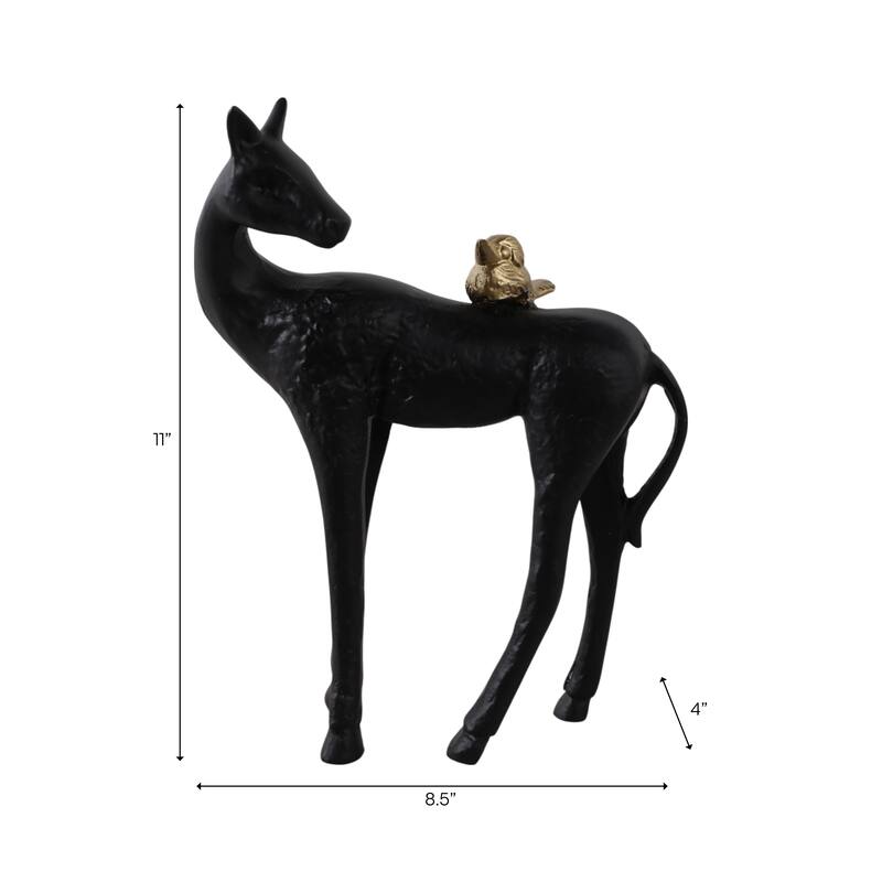 Metal Figurine Decor Modern Deer with Bird Accent Finish - Black - 11.0"
