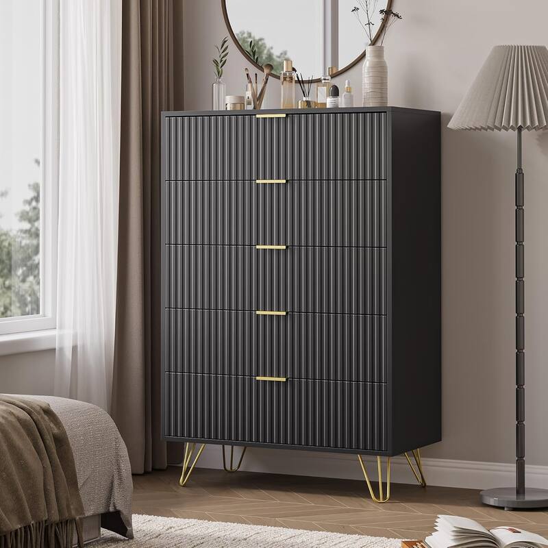 FURNIWAY Fluted Drawer Dresser for Bedroom