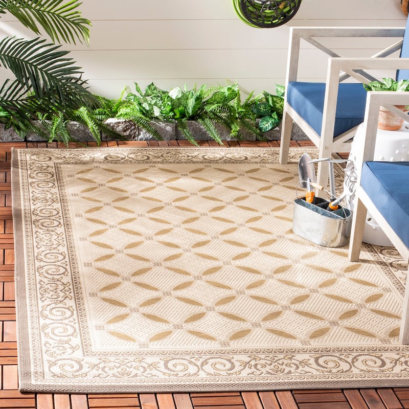 SAFAVIEH Courtyard Zennur Indoor/ Outdoor Waterproof Patio Backyard Rug - Beige/Dark Beige - 2'7" x 5'