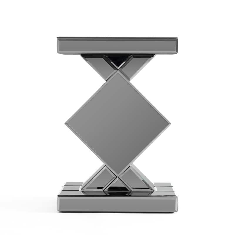 Modern Mirrored Glass Top End Table with Crushed Diamond