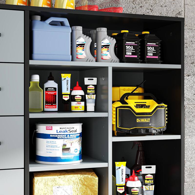 Industrial Metal Storage Cabinet with Pegboard, Adjustable Shelves and Wheels, Garage Tool Organizer with Soft-Close Doors