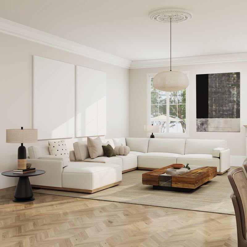 Destin 164" Chaise Sectional Sofa with Bolster Pillows and Wood Storage Console