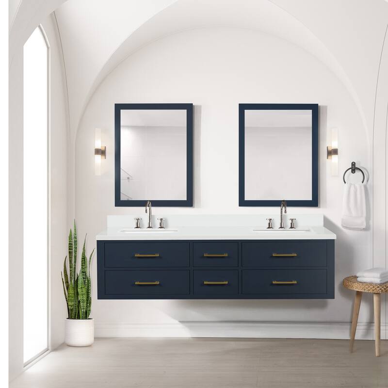 Castor 60 in W x 22 in D Black Double Bath Vanity, Cultured Marble Top, Faucet Set, and 28 in Mirrors
