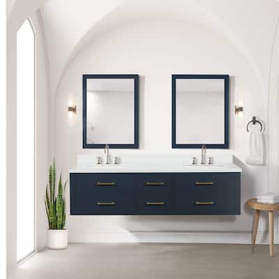 Castor 60 in W x 22 in D Black Double Bath Vanity, White Quartz Top, Faucet Set, and 28 in Mirrors