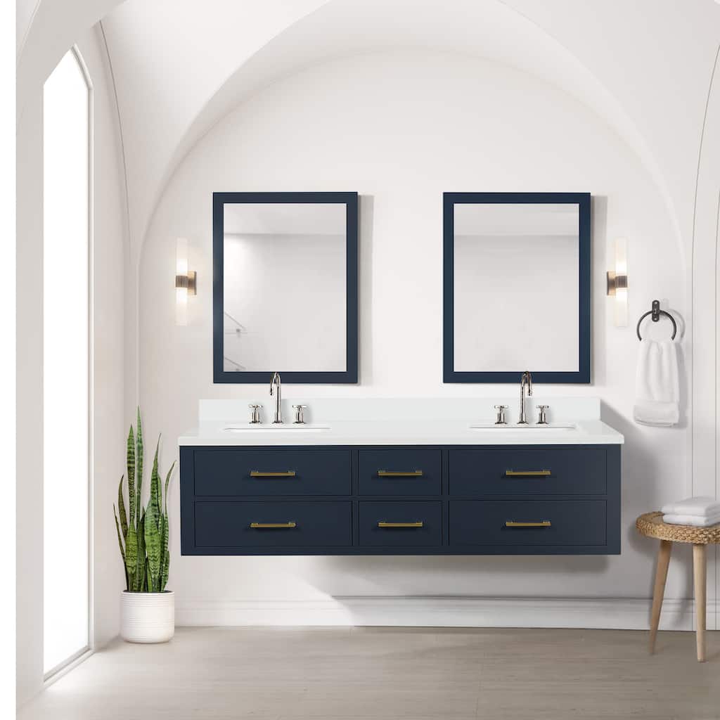 Castor 60 in W x 22 in D Black Double Bath Vanity, White Quartz Top, Faucet Set, and 28 in Mirrors