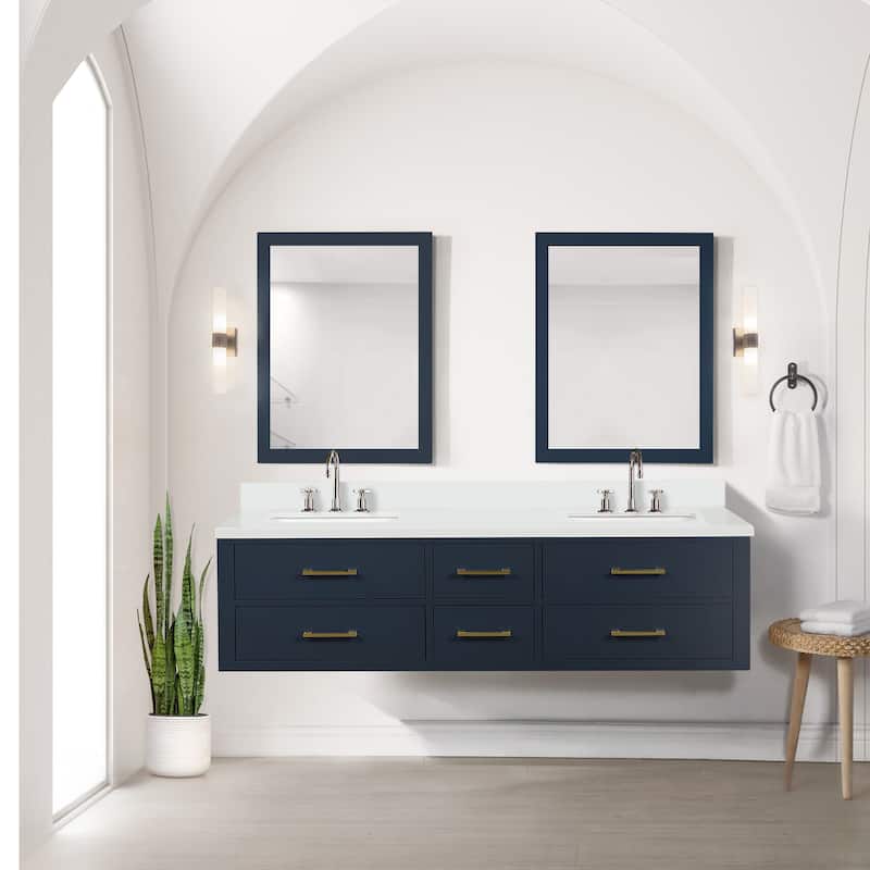 Castor 60 in W x 22 in D Black Double Bath Vanity and White Quartz Top