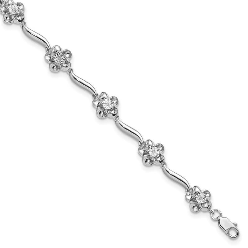 Curata 8mm 925 Sterling Silver Rhodium Plated Floral Diamond Bracelet