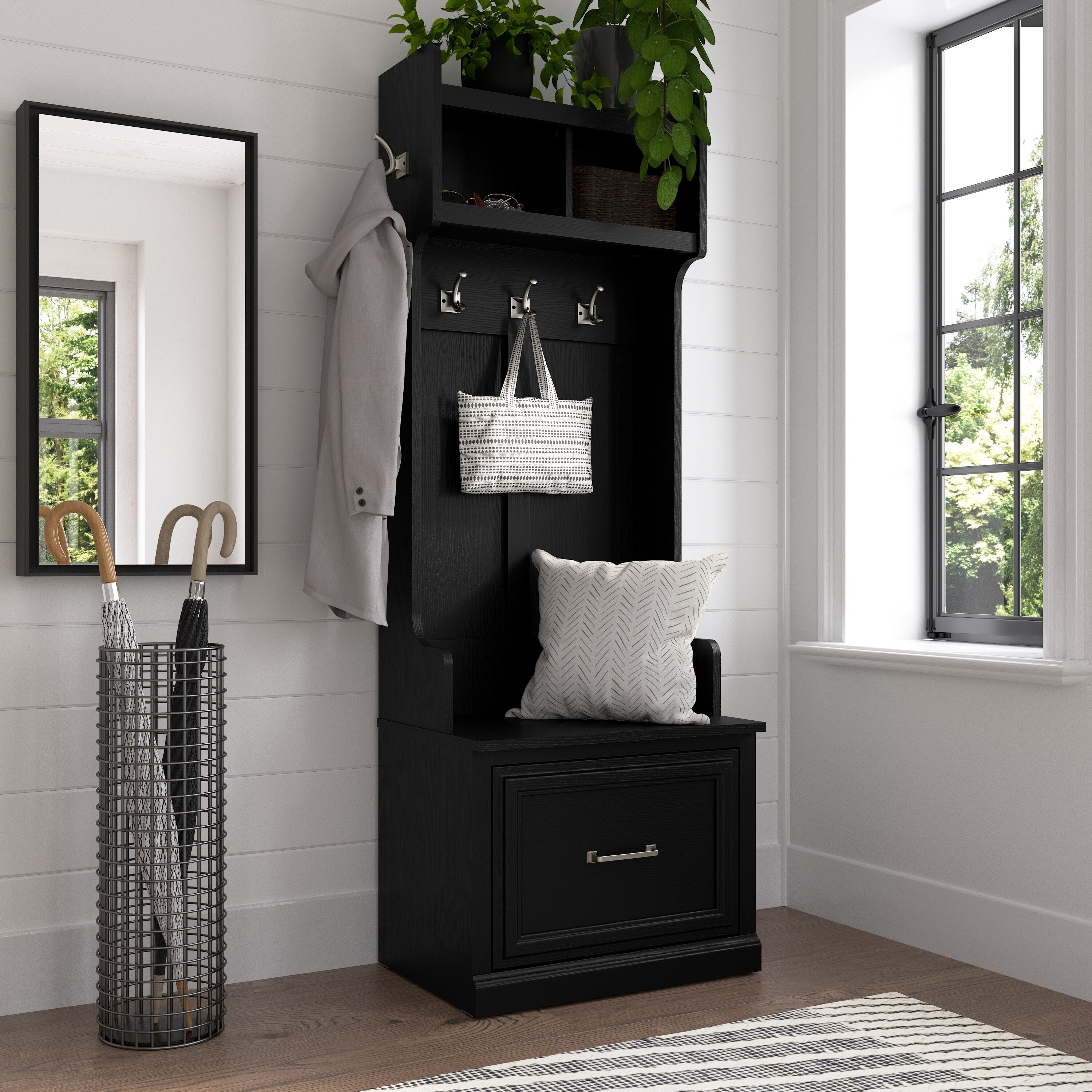 Small black shoe shop bench