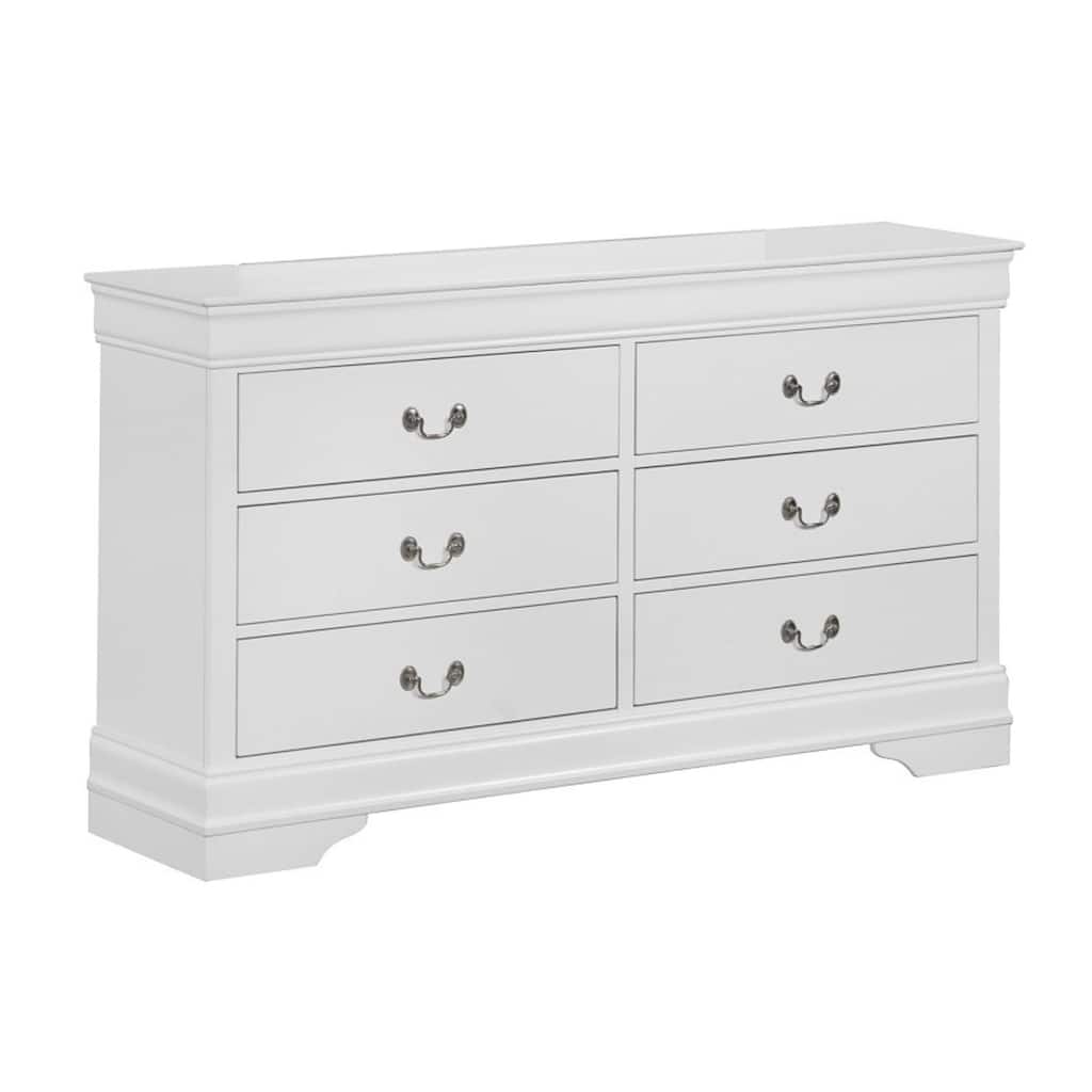 Transitional Style 6 Drawer Dresser with Metal Pulls, White