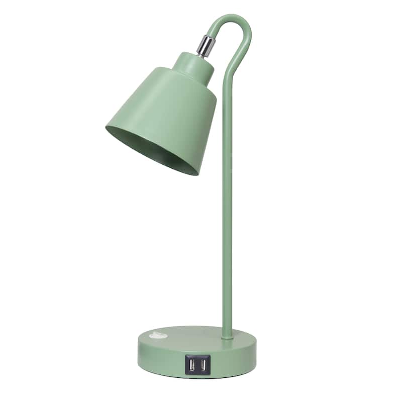 Modern Metal Desk Lamp with Dual USB Charging Ports Adjustable Arm Multiple Colors - 7.28” x 5.60” x 16” - Sage Green