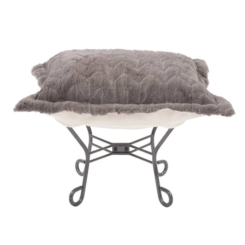 Allan Andrews Scroll Puff Ottoman with Titanium Frame & Cover, Angora Collection - Stone