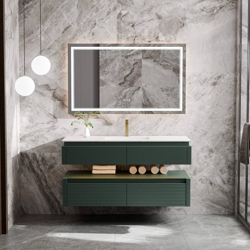 Modland 48" Modern Wall-Mounted Single Sink Bathroom Vanity with Engineered Stone Countertop,Soft-Close Drawers