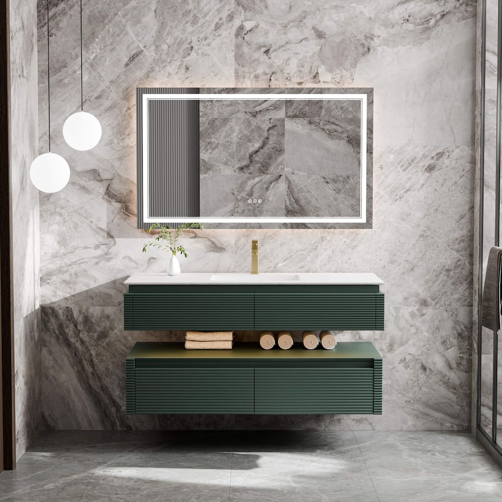 Modland 48" Modern Wall-Mounted Single Sink Bathroom Vanity with Engineered Stone Countertop,Soft-Close Drawers