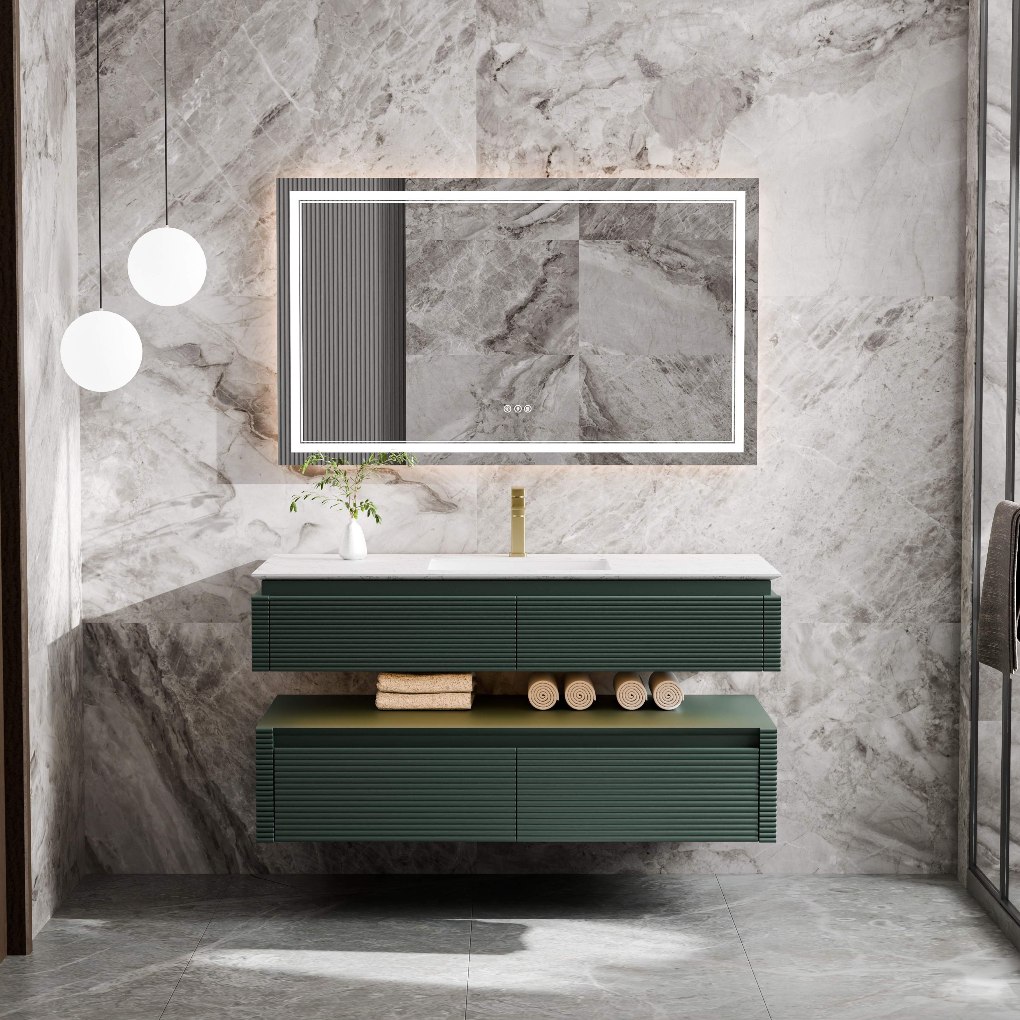 48" Modern Wall-Mounted Single Sink Bathroom Vanity with Engineered Stone Countertop,Soft-Close Drawers