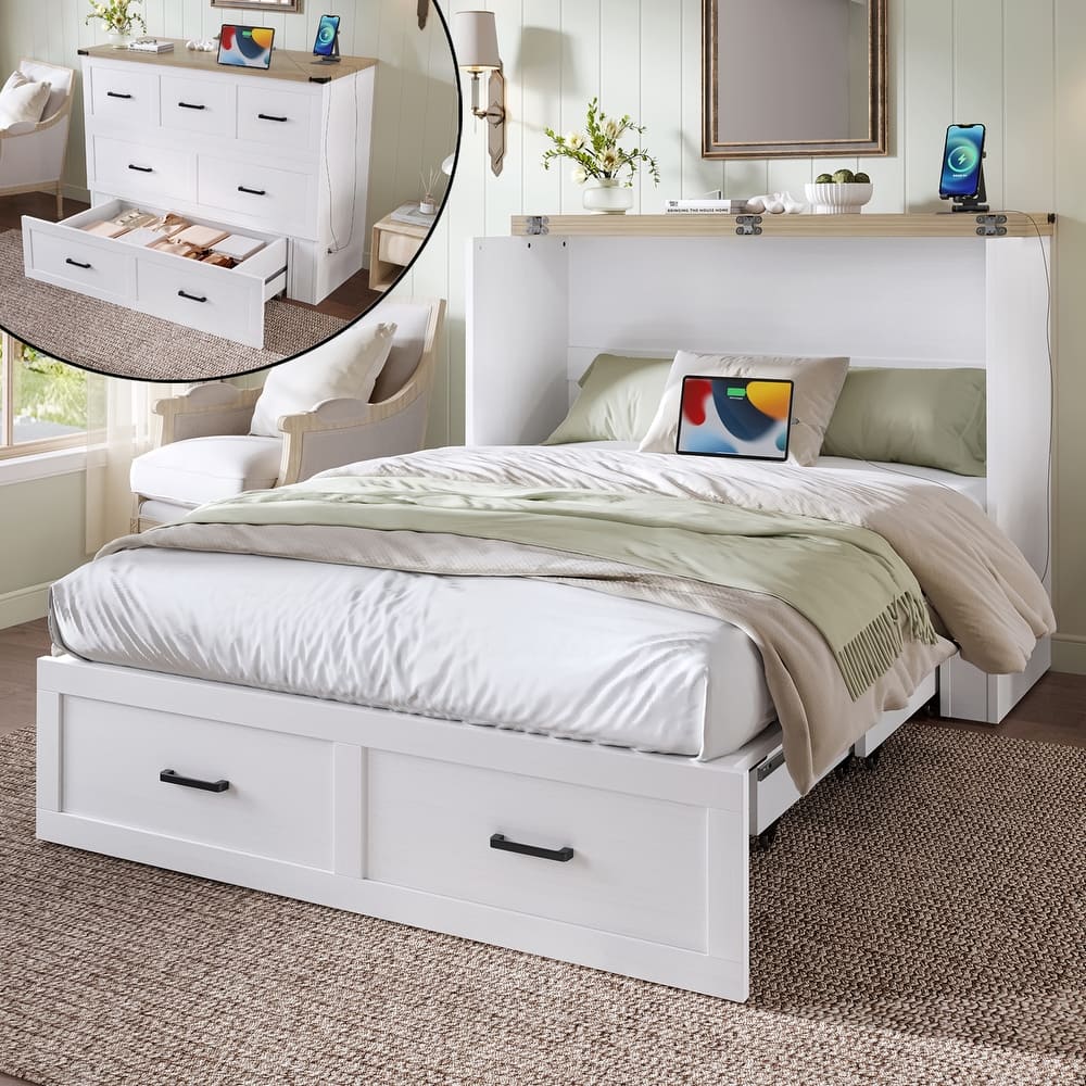 Modern Murphy Bed Cabinet Bed with Drawer Charging Station