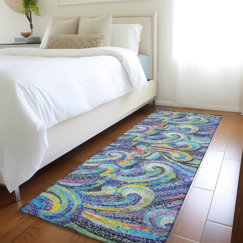 Premium Washable Super Soft Contemporary Mosaic Wave Mayfield Rug - Ocean - 2' 3" x 7' 6" - Runner