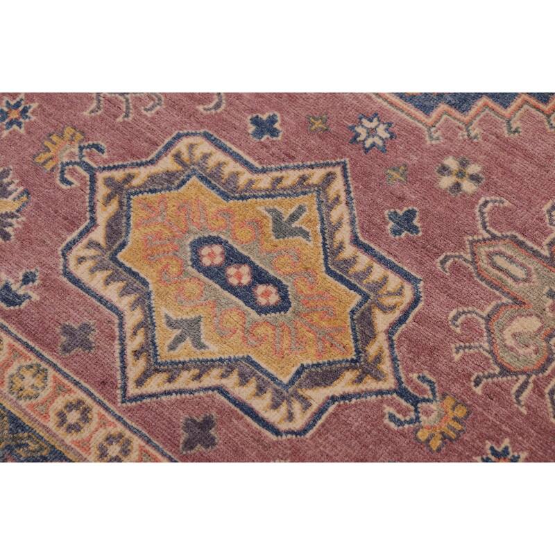 Rustic Kazak Kian Purple/Light Blue Wool Rug - 4'0'' x 5'10''