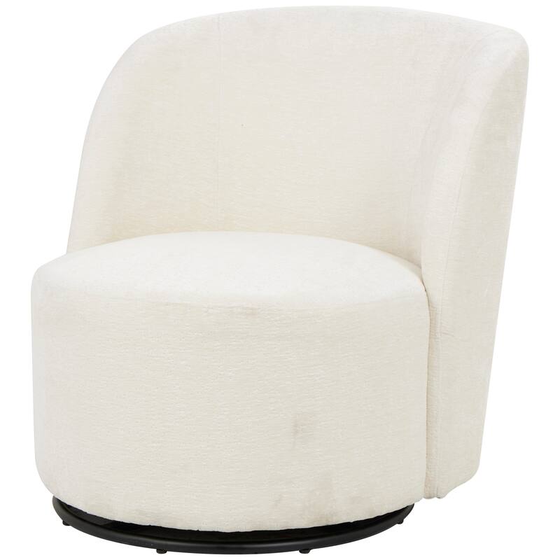 White Polyester Round Swivel Boucle Living Room Accent Chair with Black Base